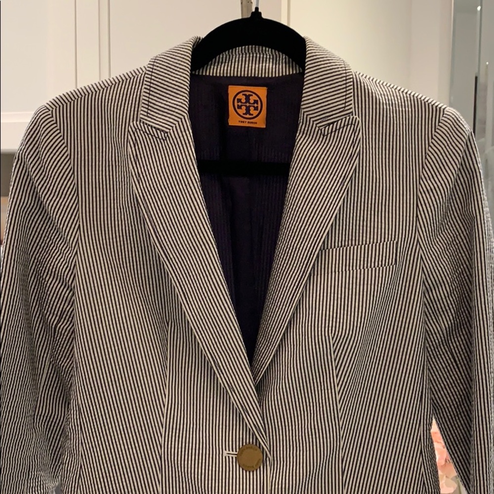 Tory Burch Black and White Striped Women's Blazer